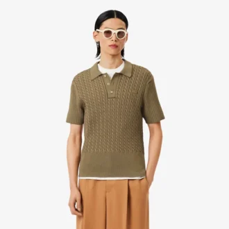 Runway-Pullover mit Zopfmuster und Poloshirt-Kragen