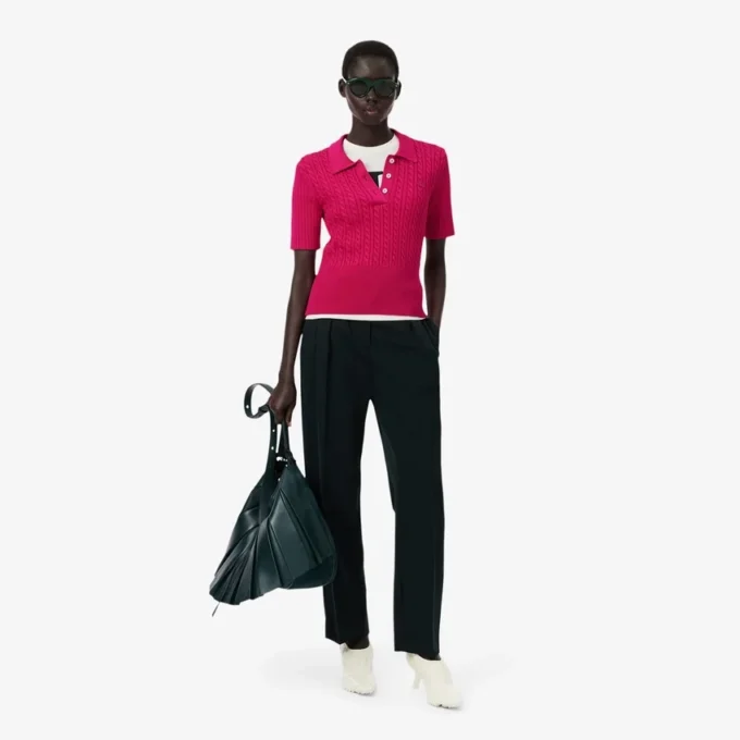 Runway-Pullover mit Zopfmuster und Poloshirt-Kragen