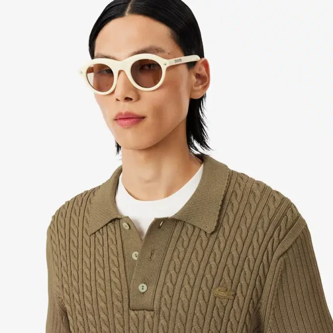 Runway-Pullover mit Zopfmuster und Poloshirt-Kragen