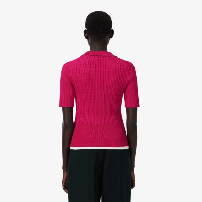 Runway-Pullover mit Zopfmuster und Poloshirt-Kragen