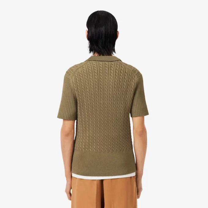 Runway-Pullover mit Zopfmuster und Poloshirt-Kragen