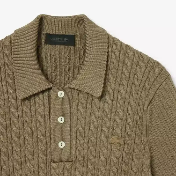 Runway-Pullover mit Zopfmuster und Poloshirt-Kragen
