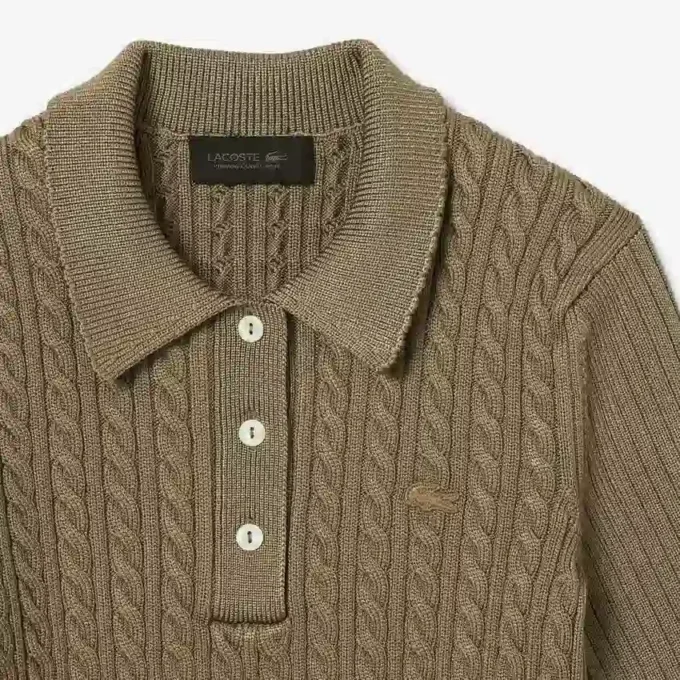 Runway-Pullover mit Zopfmuster und Poloshirt-Kragen