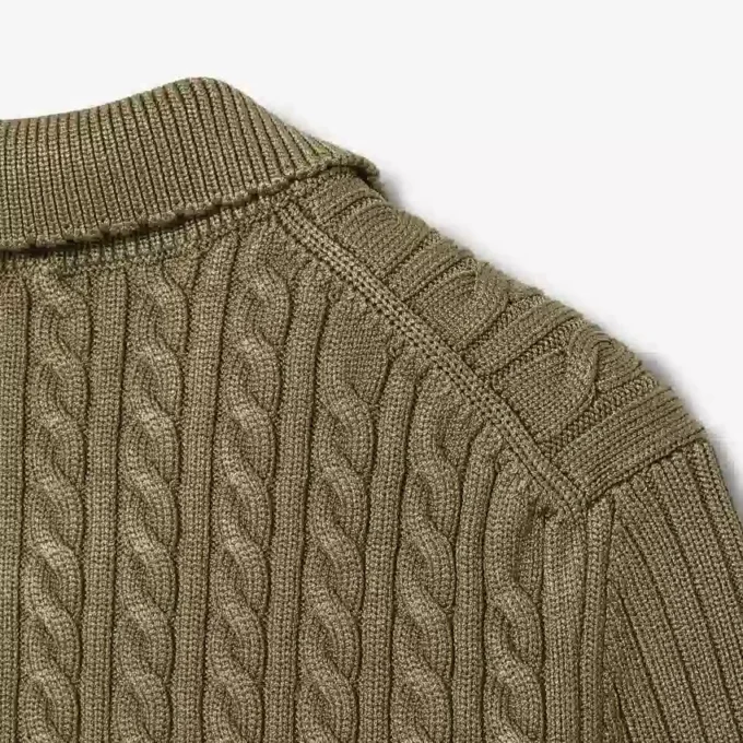 Runway-Pullover mit Zopfmuster und Poloshirt-Kragen