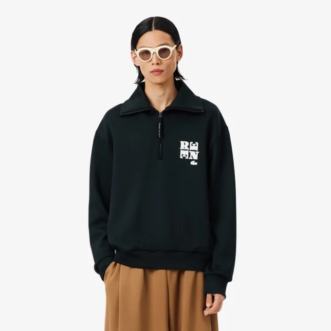 Runway-Sweatshirt mit hohem Kragen, Reißverschluss und Emblem