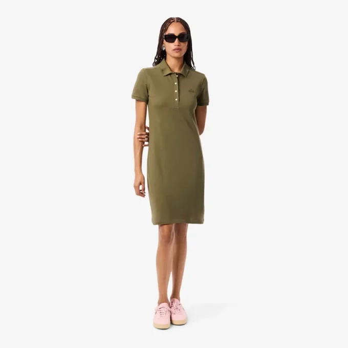 Slim-Fit-Stretch-Mini-Piqué-Poloshirt-Kleid für Damen