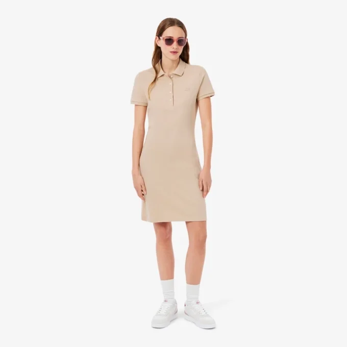 Slim-Fit-Stretch-Mini-Piqué-Poloshirt-Kleid für Damen