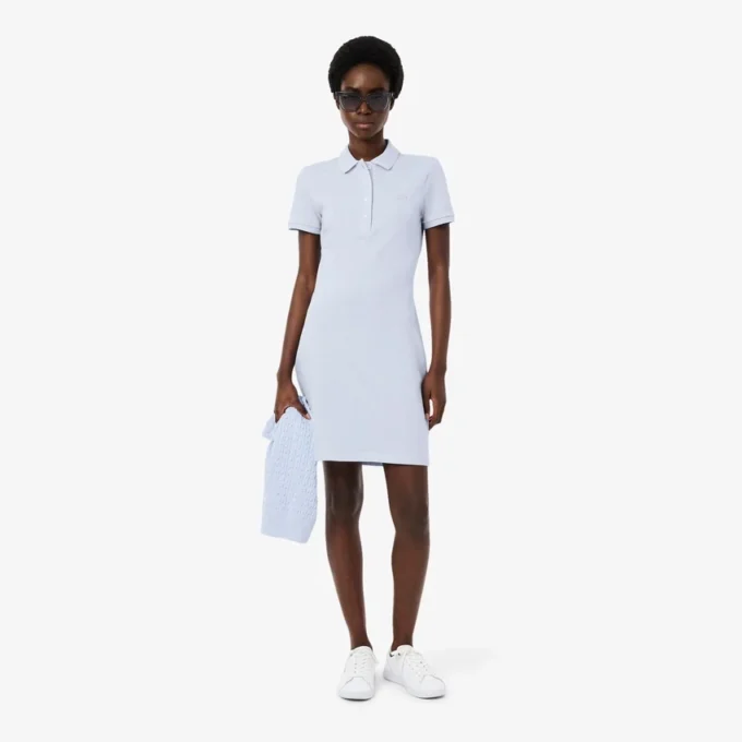 Slim-Fit-Stretch-Mini-Piqué-Poloshirt-Kleid für Damen