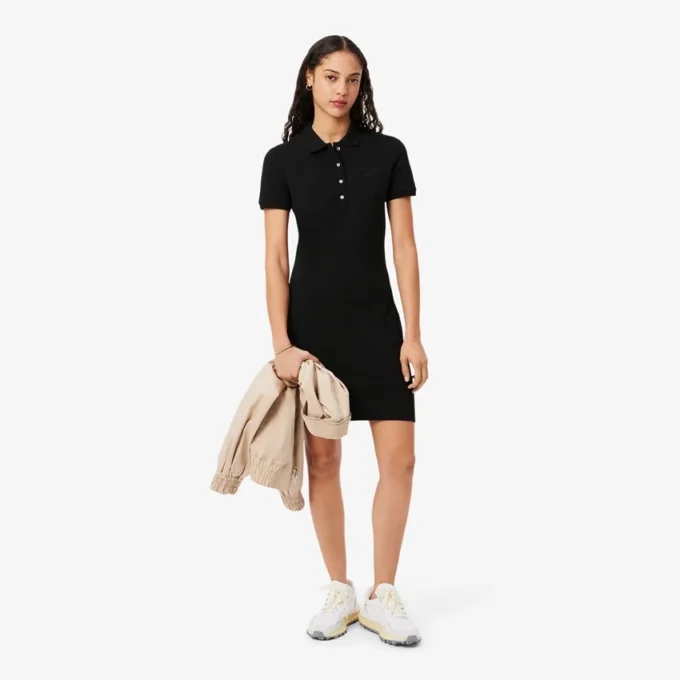 Slim-Fit-Stretch-Mini-Piqué-Poloshirt-Kleid für Damen