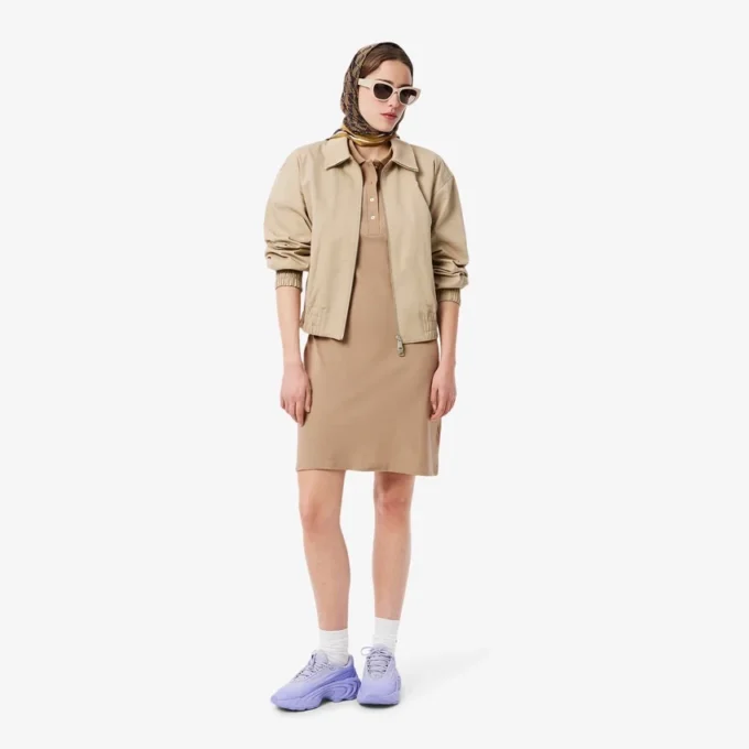 Slim-Fit-Stretch-Mini-Piqué-Poloshirt-Kleid für Damen