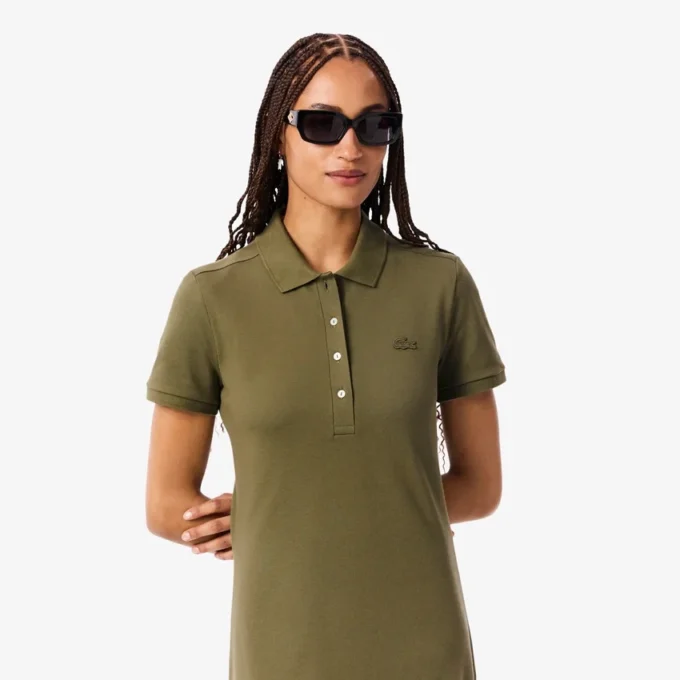 Slim-Fit-Stretch-Mini-Piqué-Poloshirt-Kleid für Damen