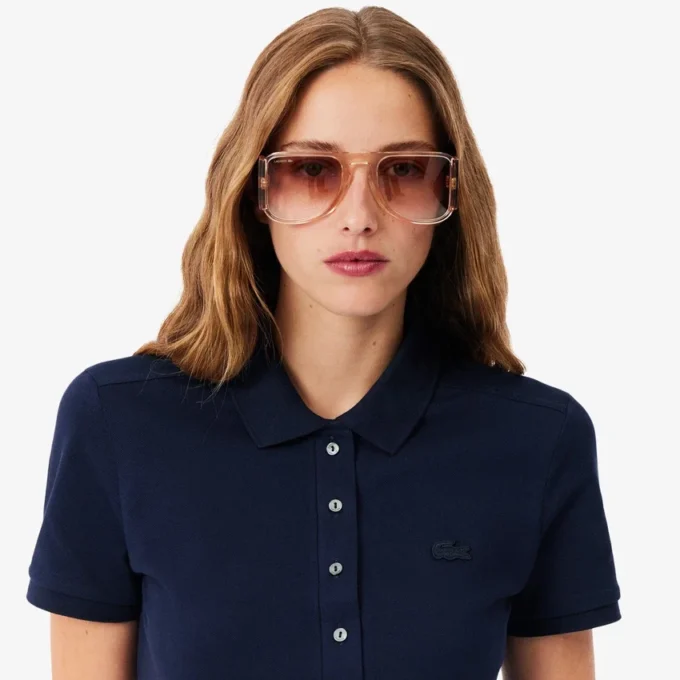 Slim-Fit-Stretch-Mini-Piqué-Poloshirt-Kleid für Damen