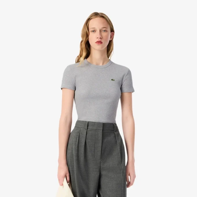 Slim-Fit-T-Shirt aus geripptem Baumwollstoff für Damen