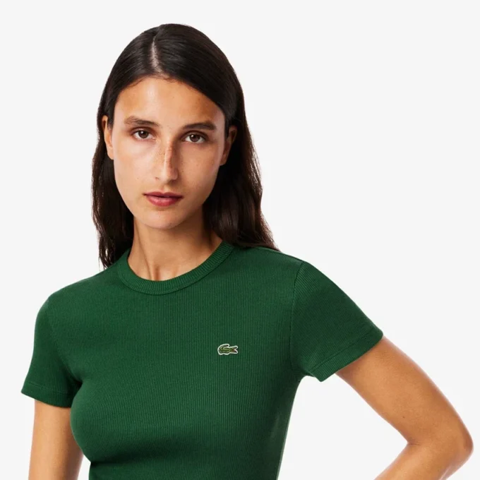 Slim-Fit-T-Shirt aus geripptem Baumwollstoff für Damen