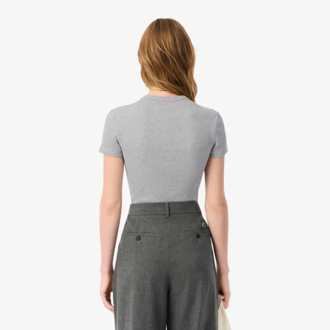 Slim-Fit-T-Shirt aus geripptem Baumwollstoff für Damen
