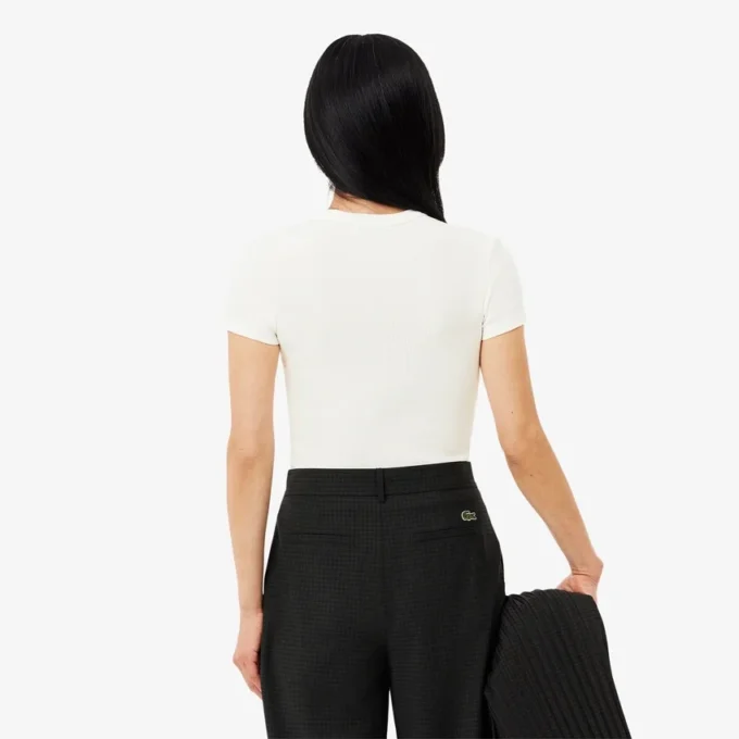 Slim-Fit-T-Shirt aus geripptem Baumwollstoff für Damen