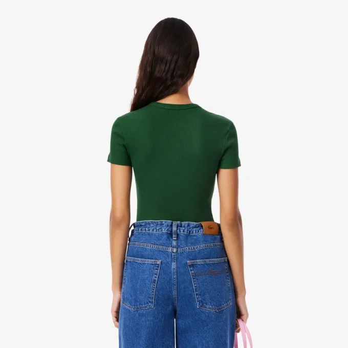 Slim-Fit-T-Shirt aus geripptem Baumwollstoff für Damen