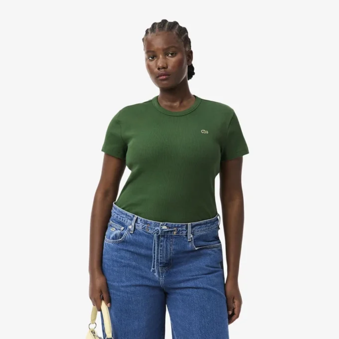 Slim-Fit-T-Shirt aus geripptem Baumwollstoff für Damen