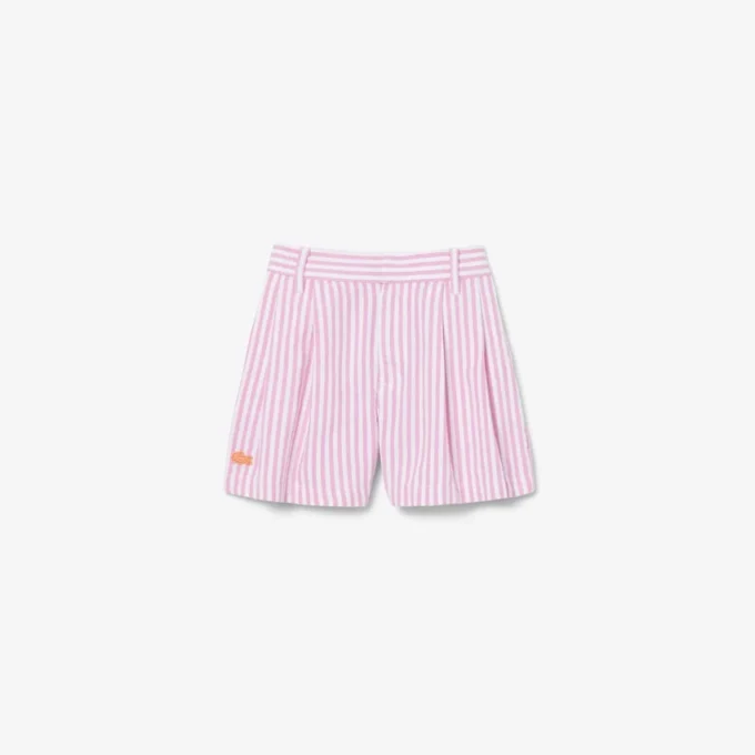 Stretch-Bermudashorts aus gestreiftem Oxford-Stoff