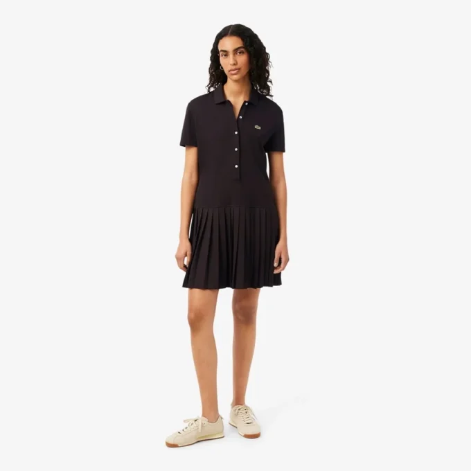 Stretch-Piqué-Poloshirt-Kleid mit Falten