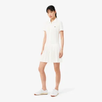 Stretch-Piqué-Poloshirt-Kleid mit Falten