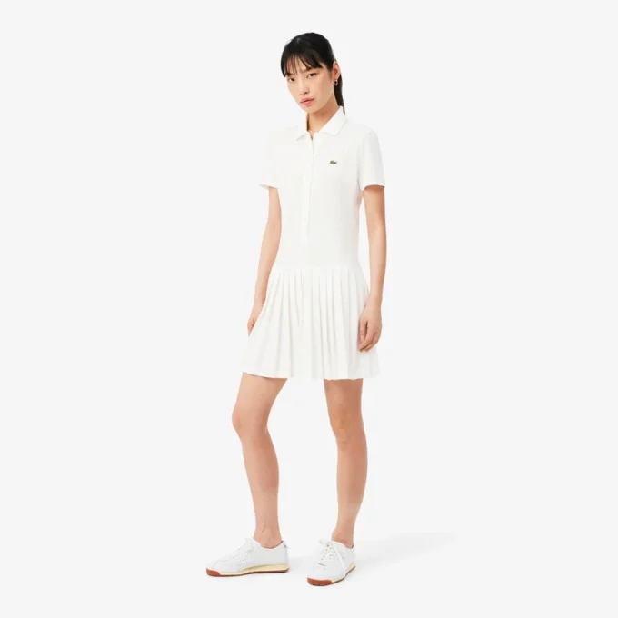 Stretch-Piqué-Poloshirt-Kleid mit Falten