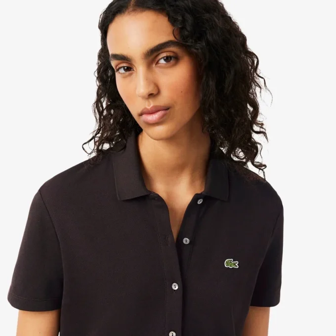 Stretch-Piqué-Poloshirt-Kleid mit Falten