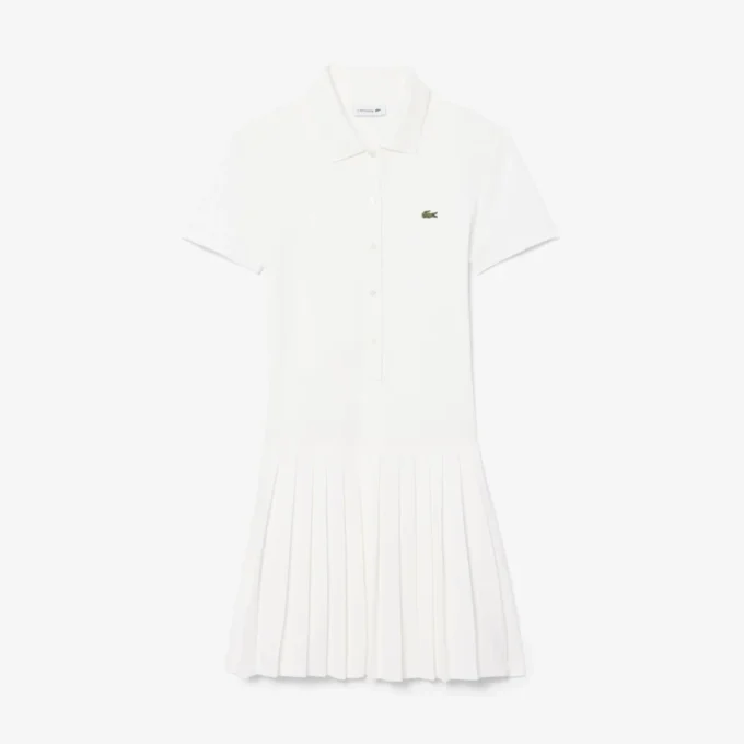 Stretch-Piqué-Poloshirt-Kleid mit Falten