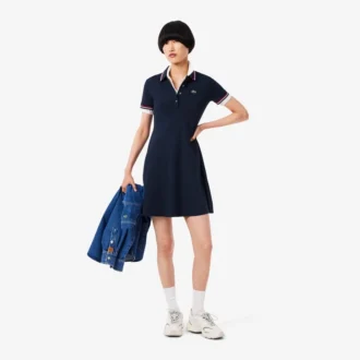 Stretch-Skaterkleid mit Poloshirt-Kragen für Damen