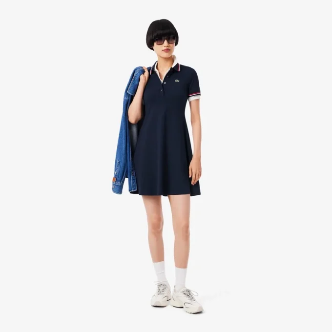 Stretch-Skaterkleid mit Poloshirt-Kragen für Damen