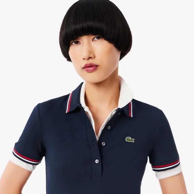 Stretch-Skaterkleid mit Poloshirt-Kragen für Damen