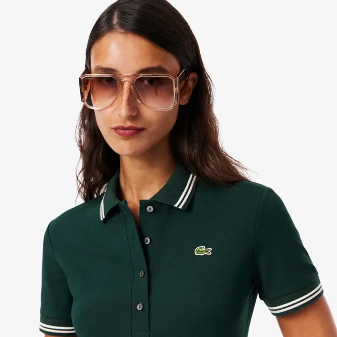 Stretch-Skaterkleid mit Poloshirt-Kragen für Damen