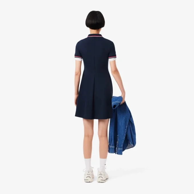 Stretch-Skaterkleid mit Poloshirt-Kragen für Damen