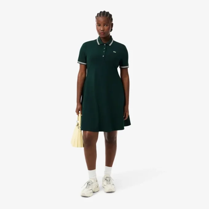 Stretch-Skaterkleid mit Poloshirt-Kragen für Damen