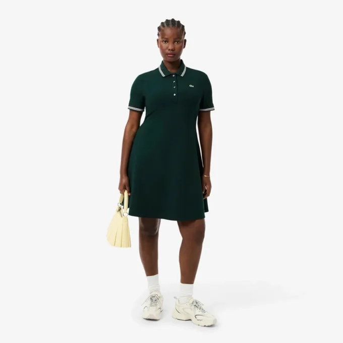 Stretch-Skaterkleid mit Poloshirt-Kragen für Damen