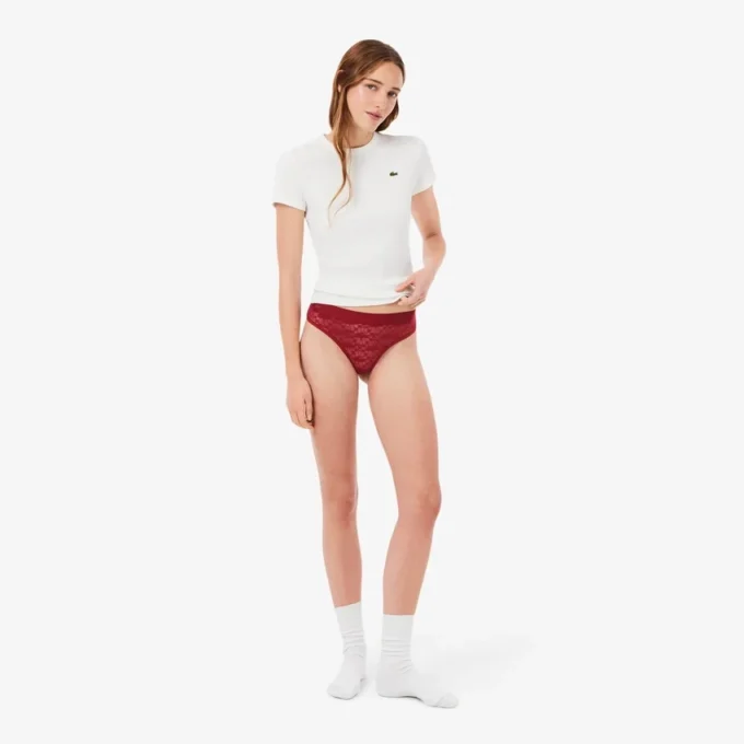 String-Slip mit Logo und Spitzenbesatz