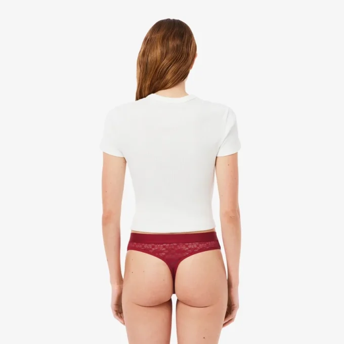 String-Slip mit Logo und Spitzenbesatz