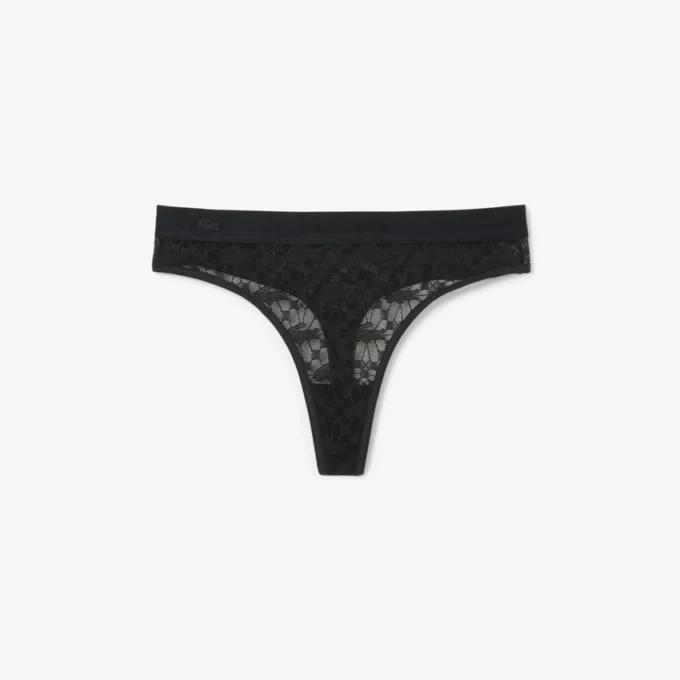 String-Slip mit Logo und Spitzenbesatz