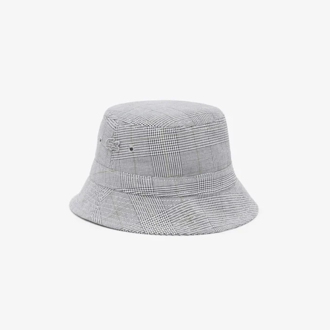 Unisex-Bucket-Mütze aus doppelseitigem Baumwoll-Karomuster