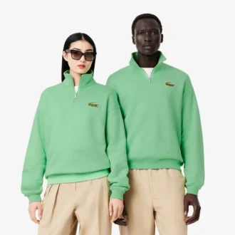 Unisex-Sweatshirt mit halbem Reißverschluss, lockerer Passform und Emblem-Akzent