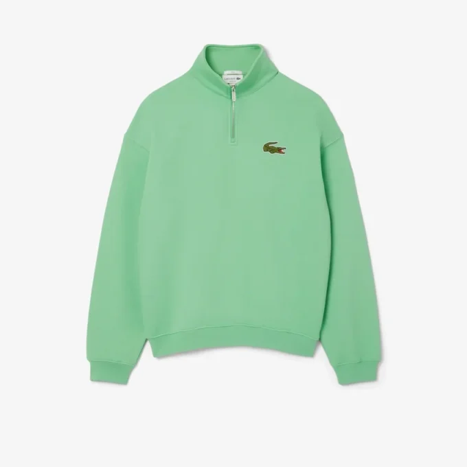 Unisex-Sweatshirt mit halbem Reißverschluss, lockerer Passform und Emblem-Akzent