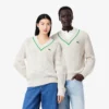 Unisex-Tennispullover mit V-Ausschnitt und Streifenmuster