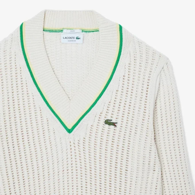 Unisex-Tennispullover mit V-Ausschnitt und Streifenmuster