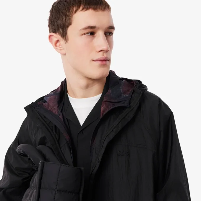 Wasserabweisende, lange, packbare Herrenjacke